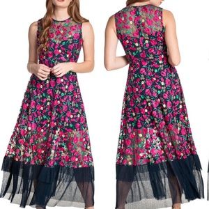 Dress the Population Gina Fit and Flare Floral Midi Cocktail Party Dress Size S